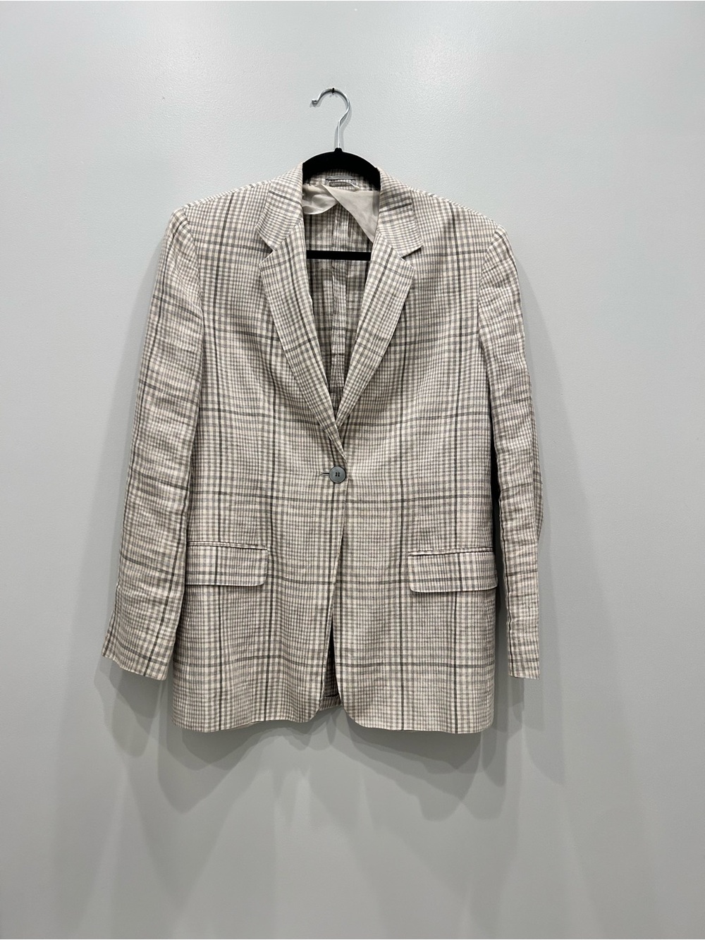 Vintage Max Mara 100% Pure Linen Glen Plaid Women’s Oversized Blazer Size 10